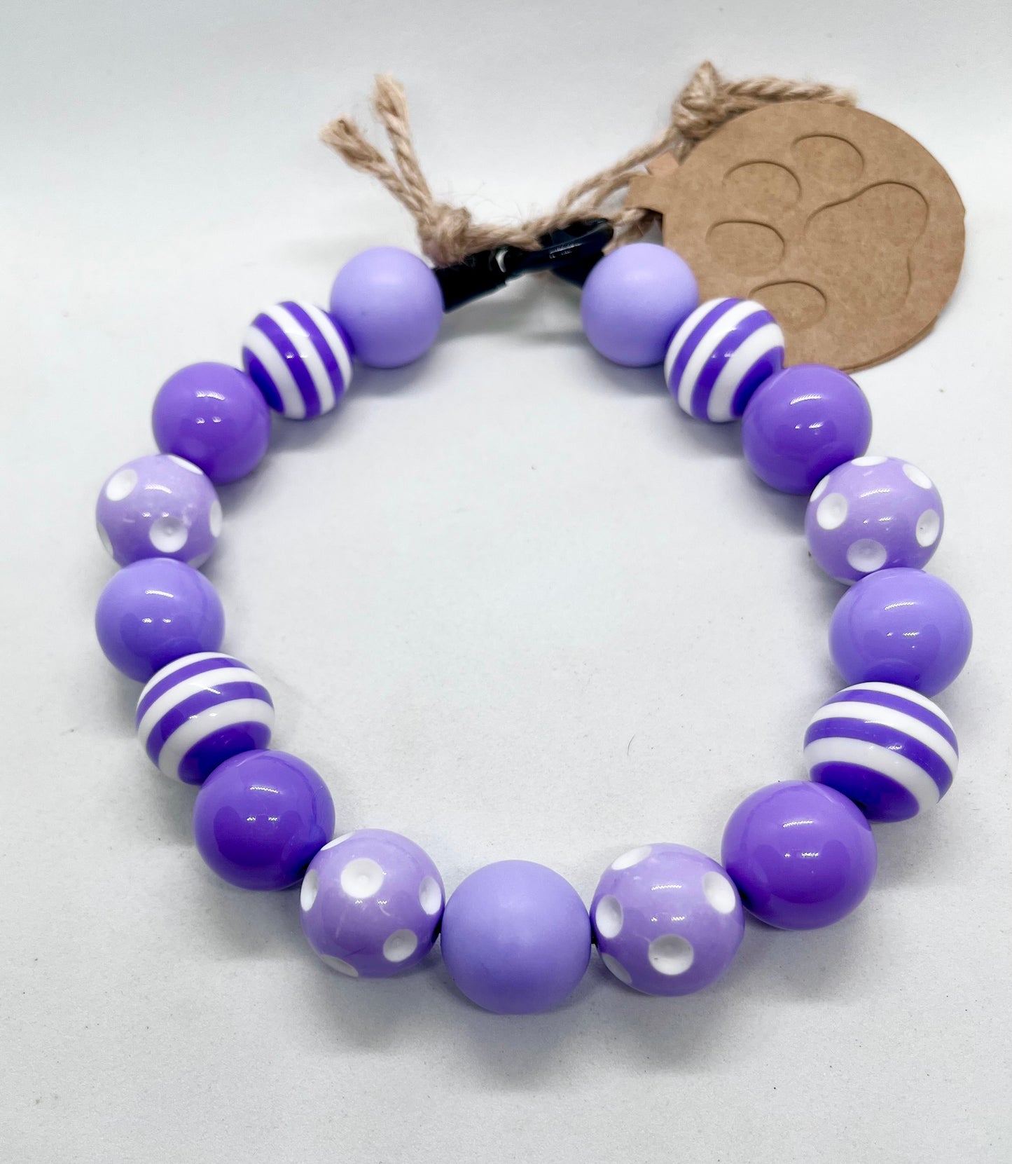 'Pattern Riot' Purple Beaded Dog Collar - Spots & Stripes | 14 inch | Reduced to £13.80