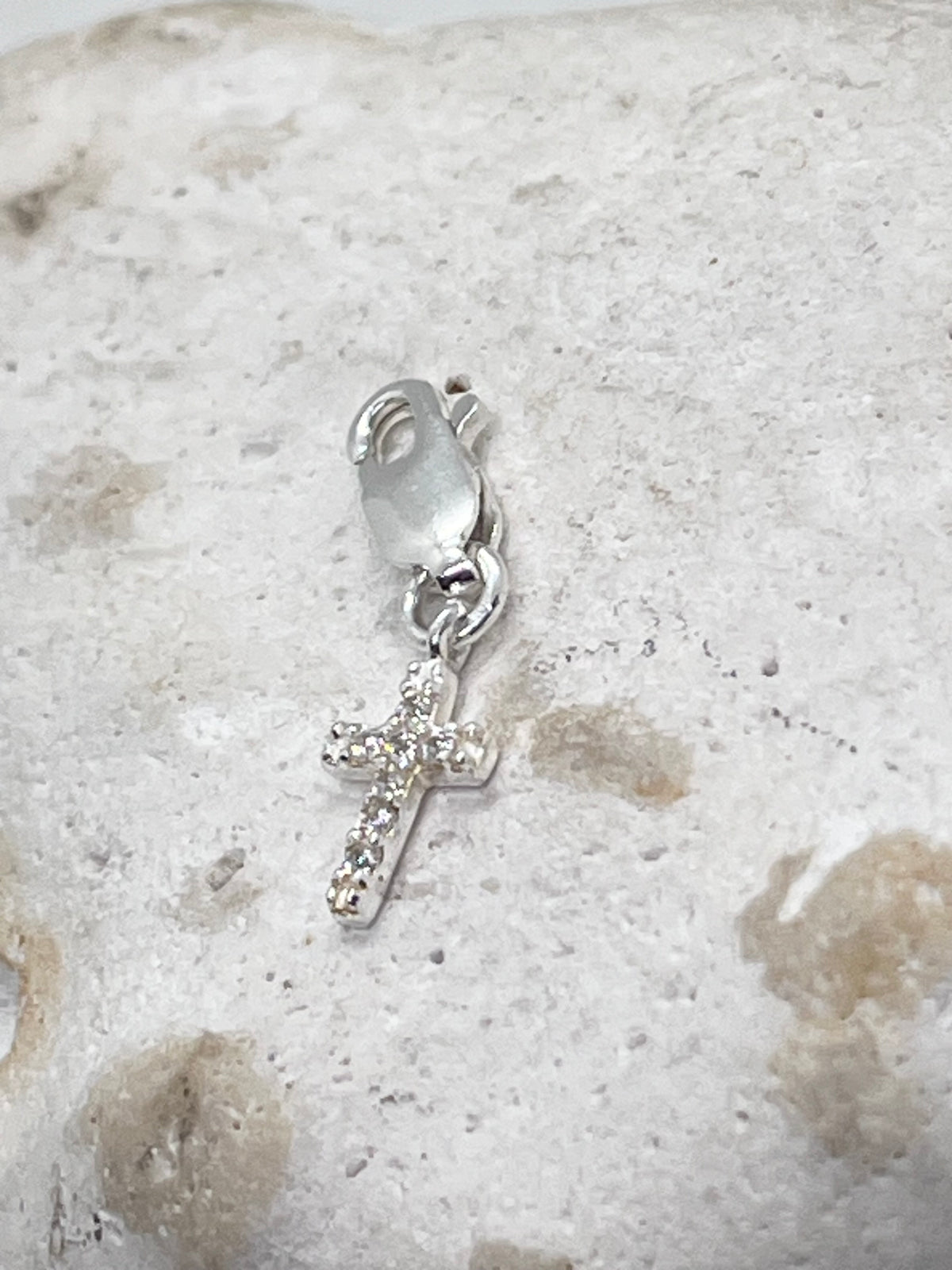925 Sterling Silver Chain ‘Diamanté Cross’ Charm Jump Ring or Lobster Clasp
