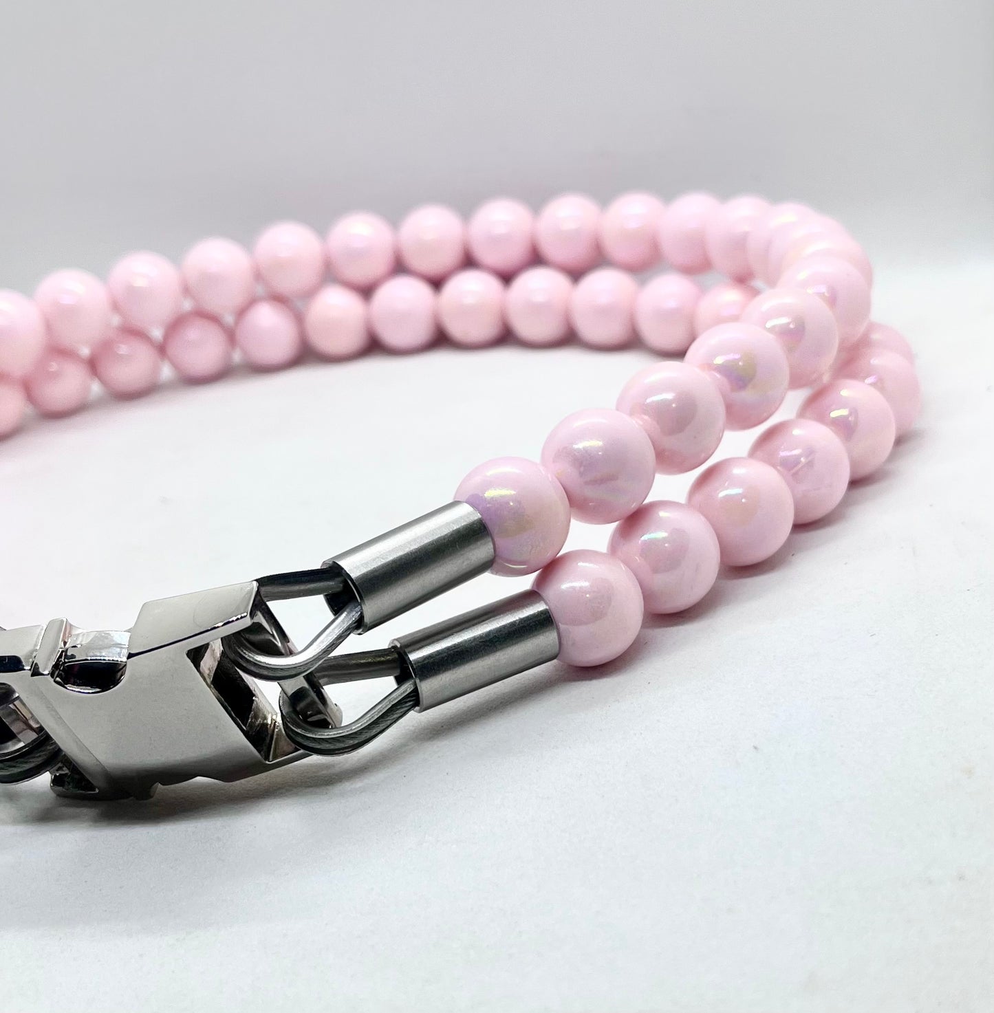 Extra AF Pink Beaded Stainless Steel Dog Collar Luxury Collection 25mm