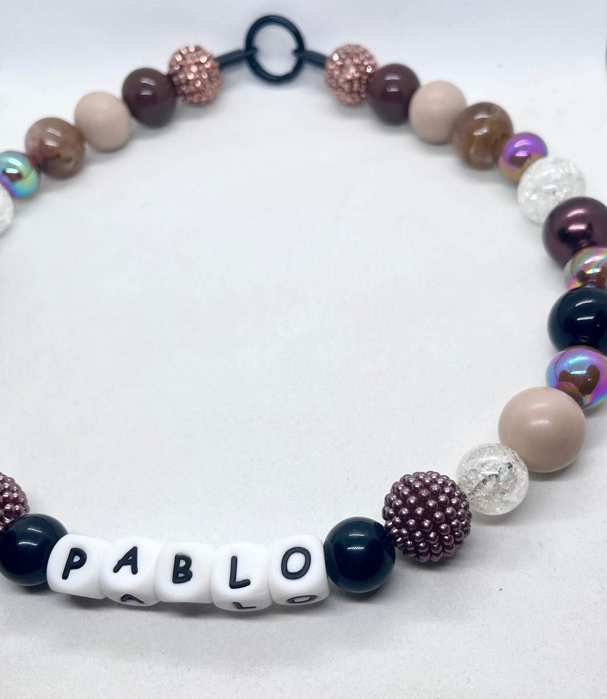 'Autumn Vibes' Brown, Beige & Black Personalised Beaded Dog Collar