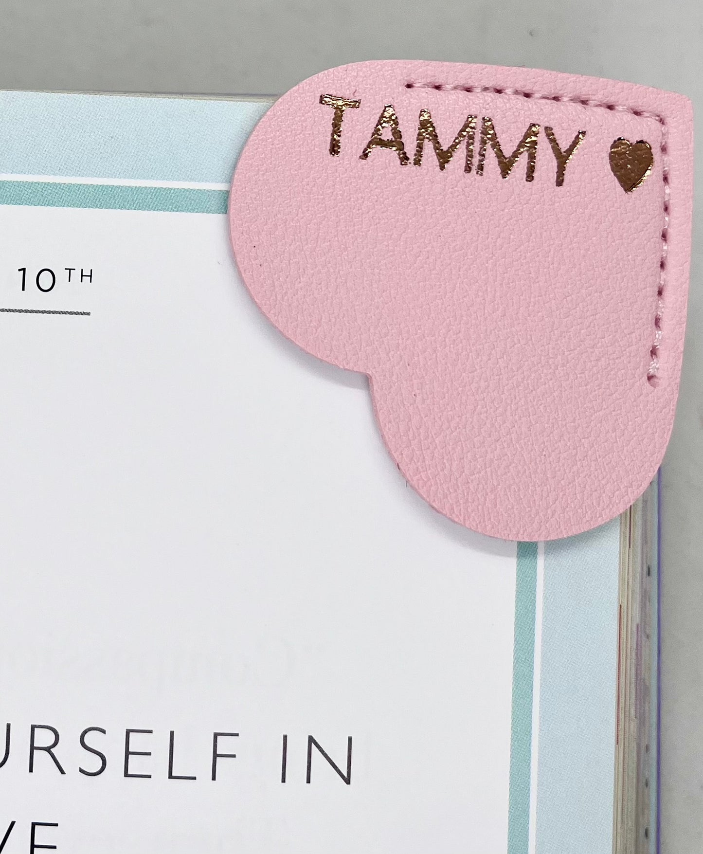Personalised Vegan Leather Heart Bookmark Rose Gold Foil