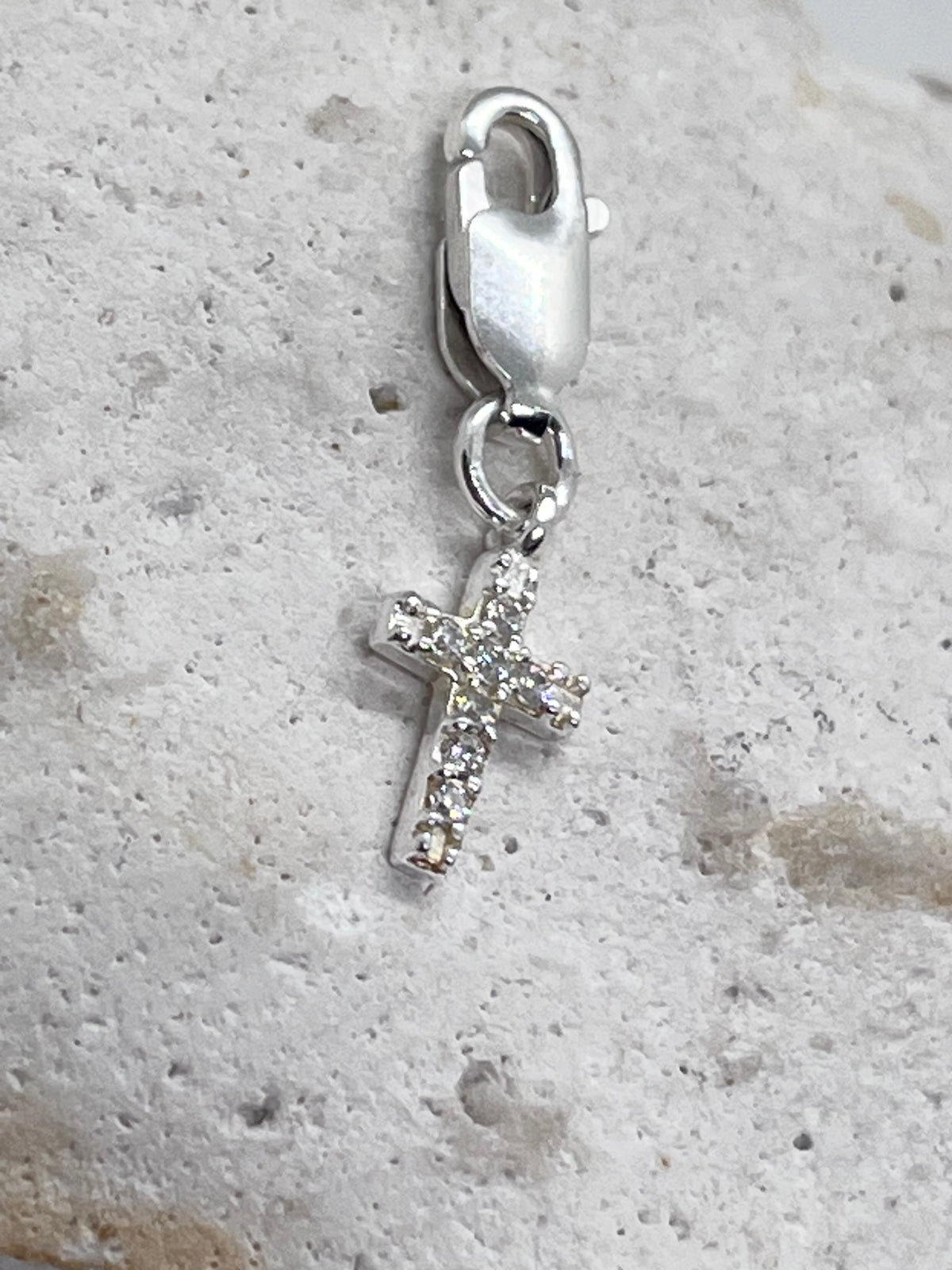 925 Sterling Silver Chain ‘Diamanté Cross’ Charm Jump Ring or Lobster Clasp