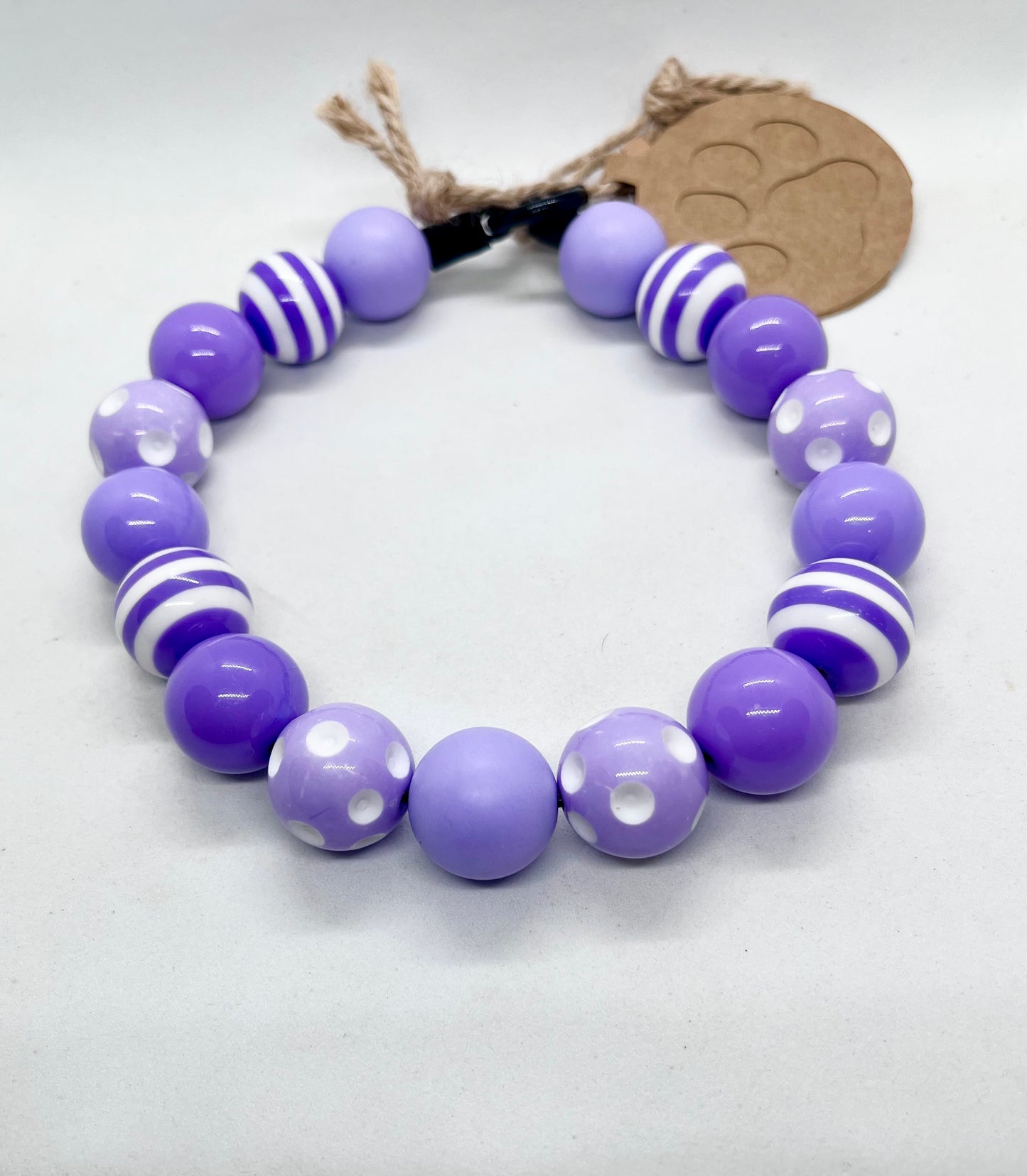 'Pattern Riot' Purple Beaded Dog Collar - Spots & Stripes | 14 inch | Reduced to £13.80