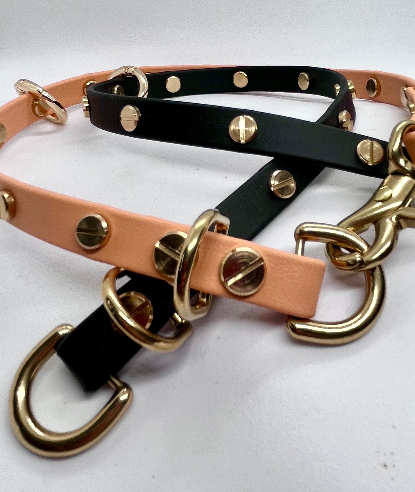 ‘Coffee Bean’ PEACH COPPER BioThane® 13mm collar, lead & accessories solid brass hardware