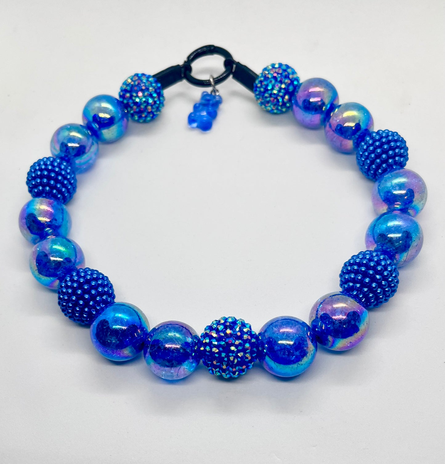 'Watch Me' Blue Beaded Dog Collar - Super Sparkly Pet Necklace