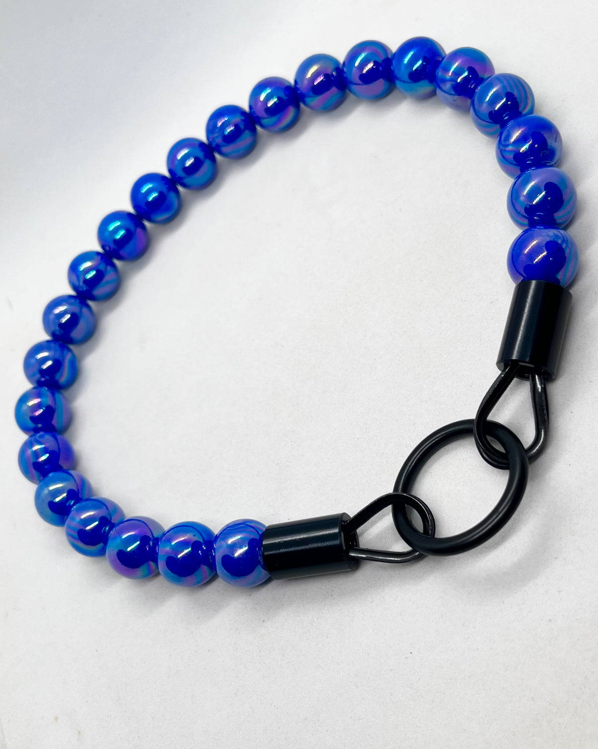 Iridescent Blue 'Top Dog' Beaded Collar with Matte Black Stainless Steel Hardware