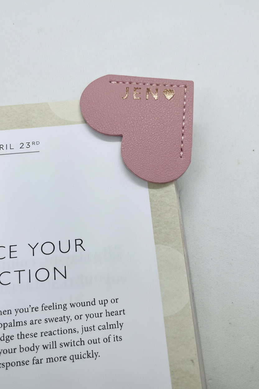 Personalised Vegan Leather Heart Bookmark Rose Gold Foil