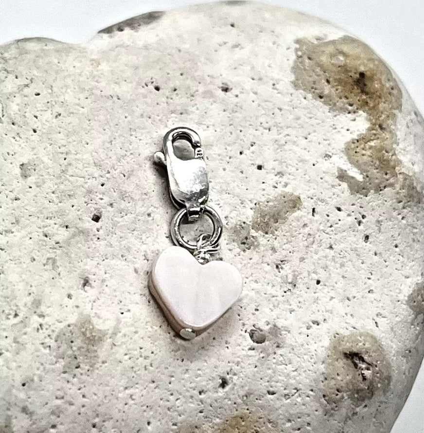 925 sterling silver iridescent Mother of Pearl HEART charm