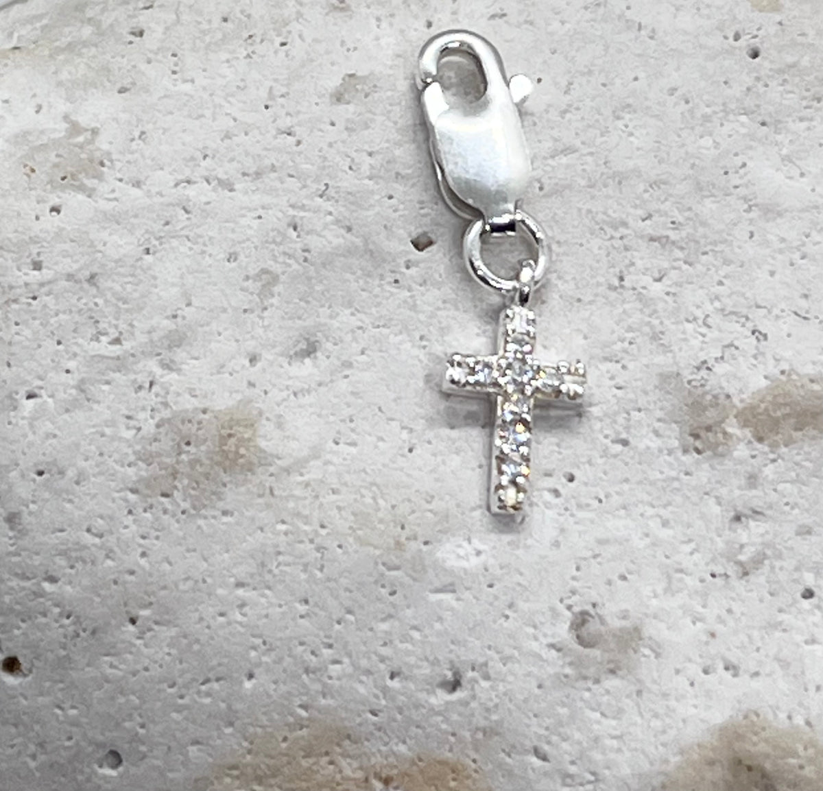 925 Sterling Silver Chain ‘Diamanté Cross’ Charm Jump Ring or Lobster Clasp