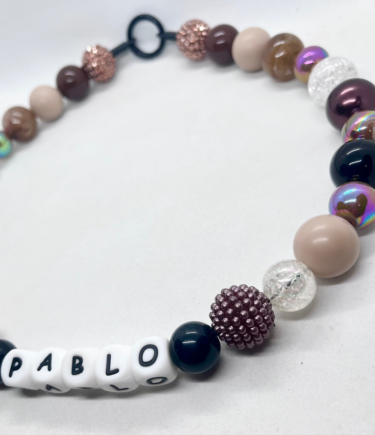 'Autumn Vibes' Brown, Beige & Black Personalised Beaded Dog Collar