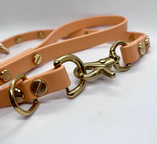 ‘Coffee Bean’ PEACH COPPER BioThane® 13mm collar, lead & accessories solid brass hardware