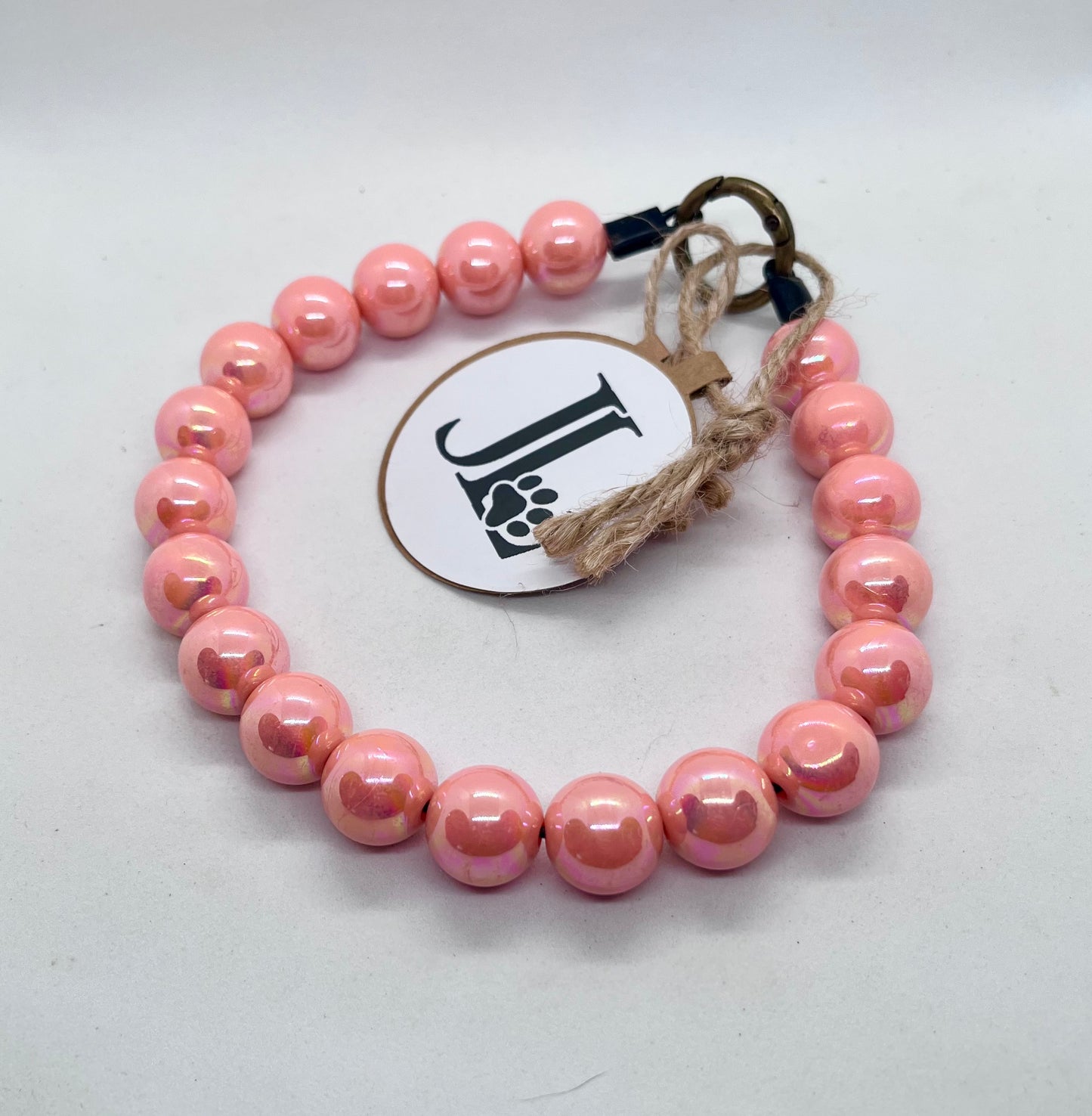 'Peach Pawfect' Peach Iridescent Beaded Dog Collar Pet Necklace | 14 inch | Reduced to £12.60