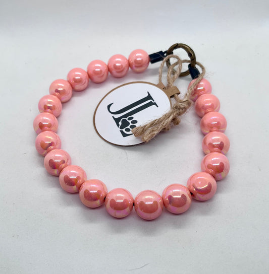 'Peach Pawfect' Peach Iridescent Beaded Dog Collar Pet Necklace | 14 inch | Reduced to £12.60