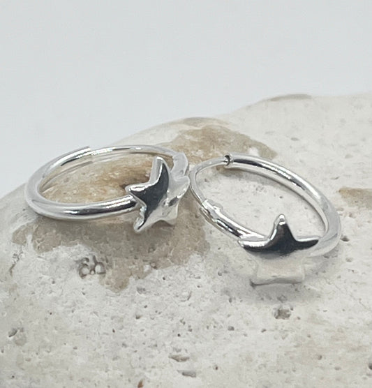 925 sterling silver star creole huggie hoop earrings