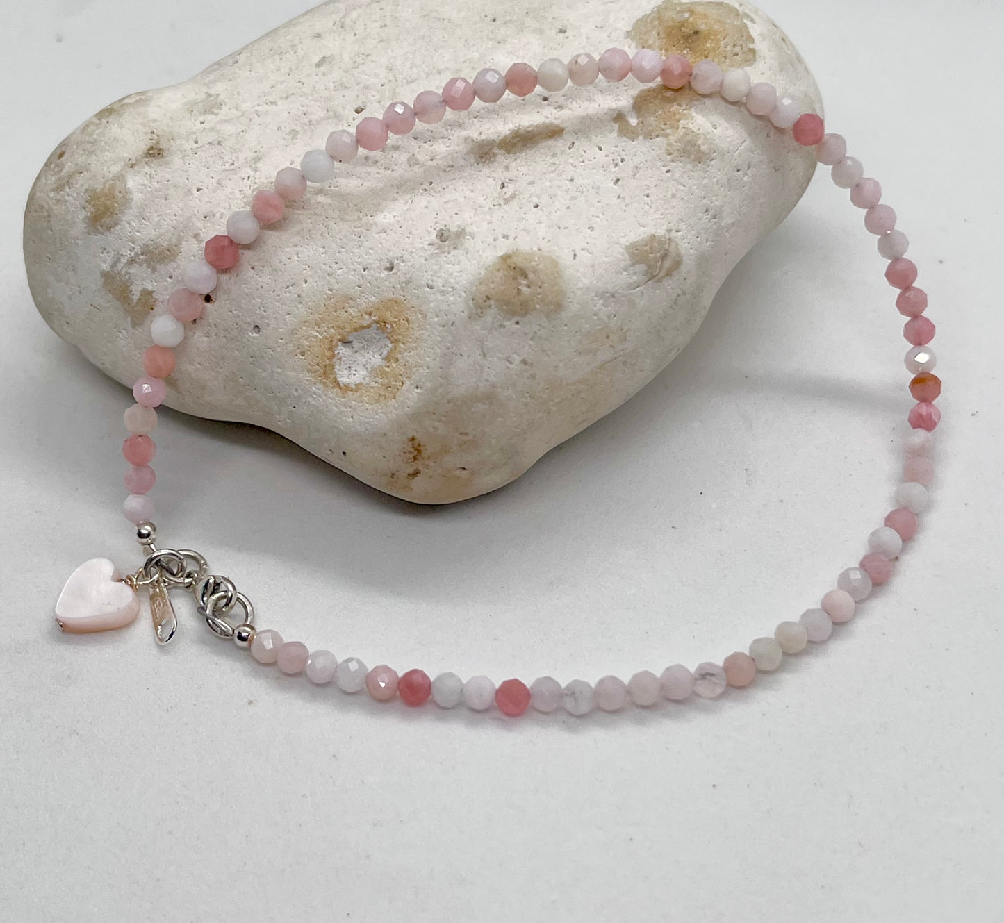 925 sterling silver 'Pretty Pink’ genuine faceted Pink Opal bead anklet