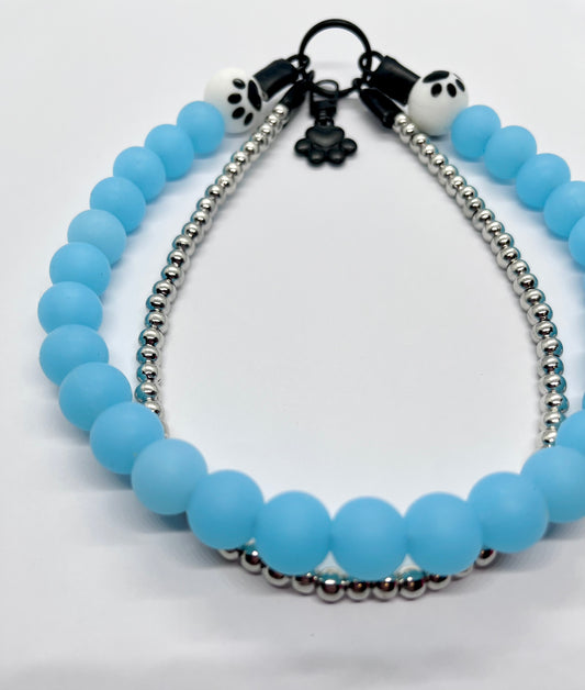 ‘A Little Frosty’ baby blue frosted beaded PAWS bead dog collar