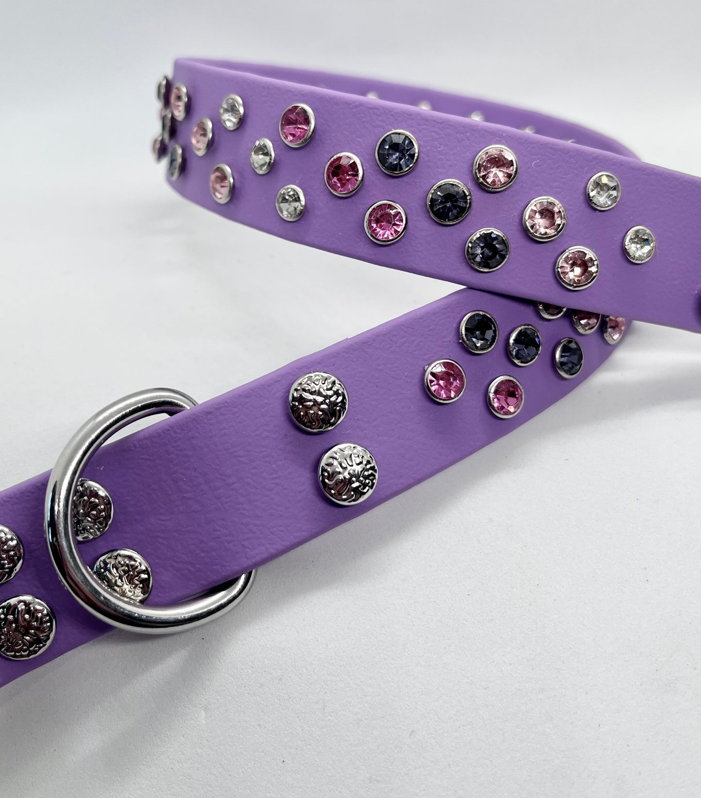 ‘All That Glitters’ rhinestone crystal sparkly spiked studded dog D-ring slip on BioThane®  collar with stainless steel hardware