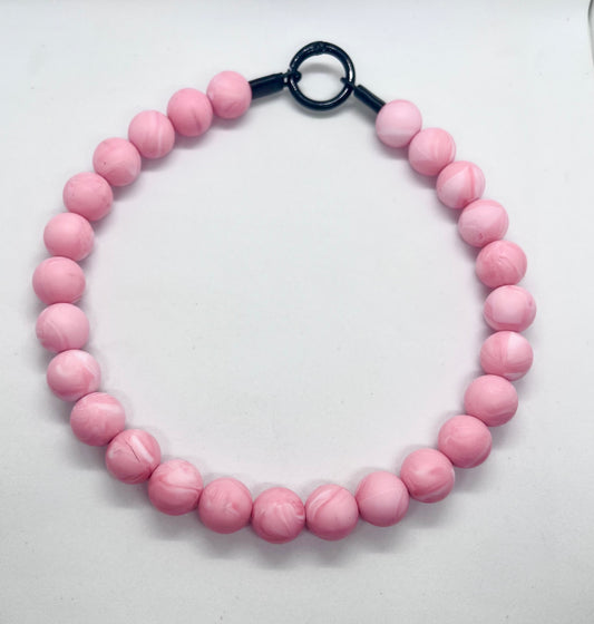 'Chaos Nugget' coral pink marble swirl beaded dog collar necklace boho vibes