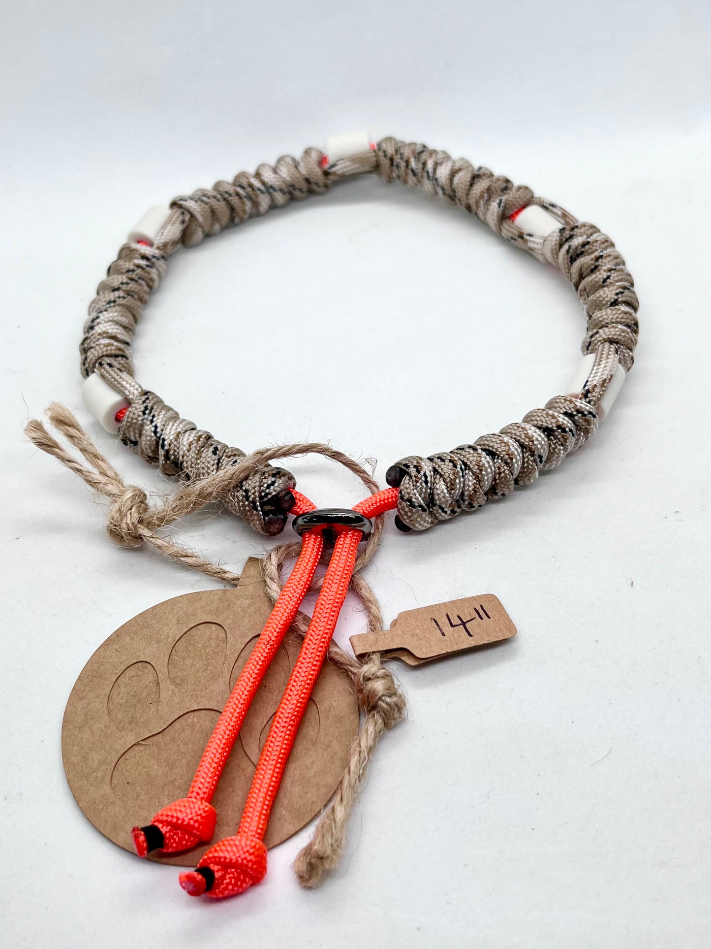 'Tactical Neon' Desert Camo Paracord EM Collar - Neon Orange Beaded Dog Collar Flea & Tick Prevention | 14 inch | Reduced to £10.20