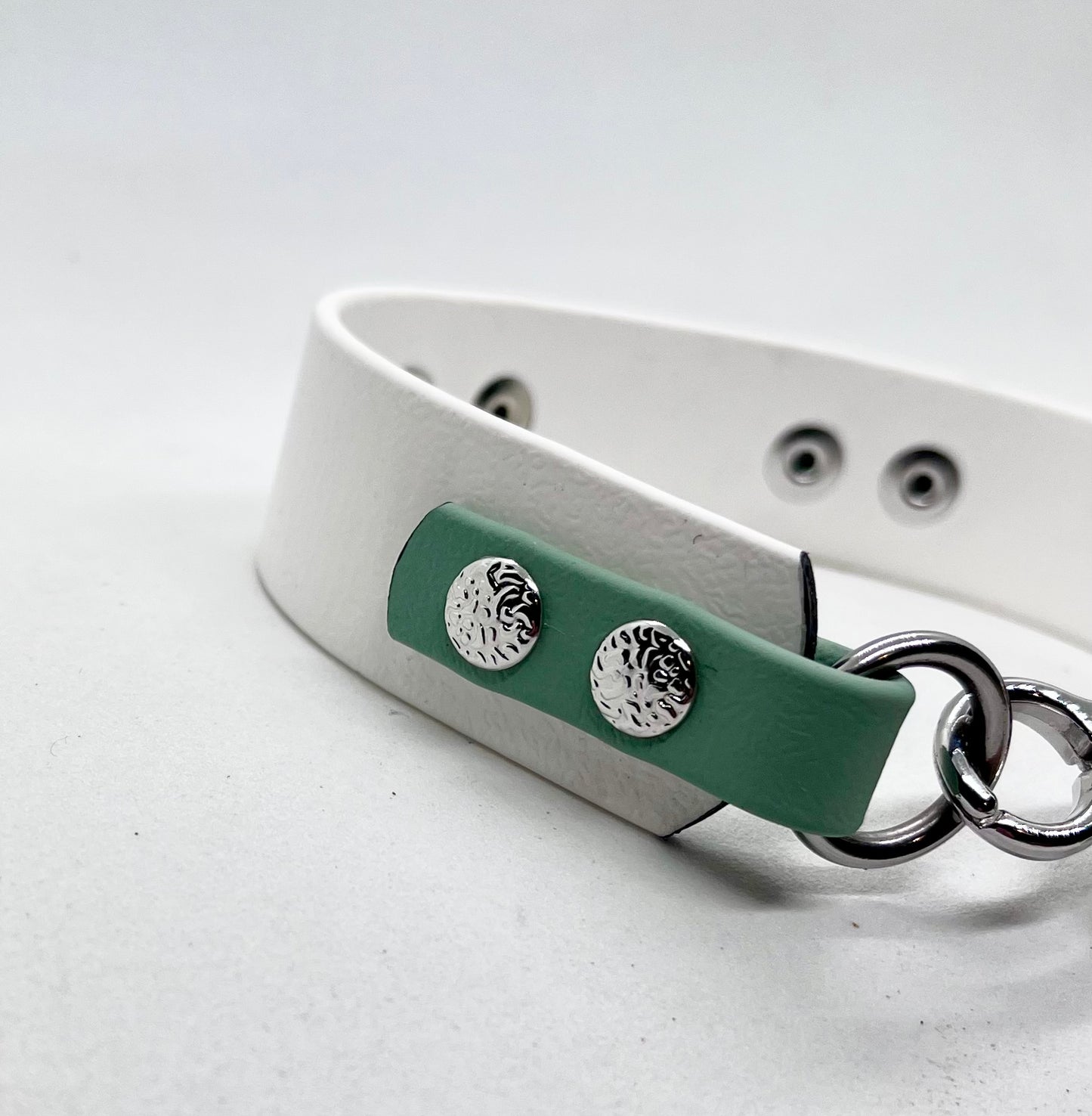'How Fancy’  White Purple &  Green BioThane® Collar - Stainless Steel Hardware
