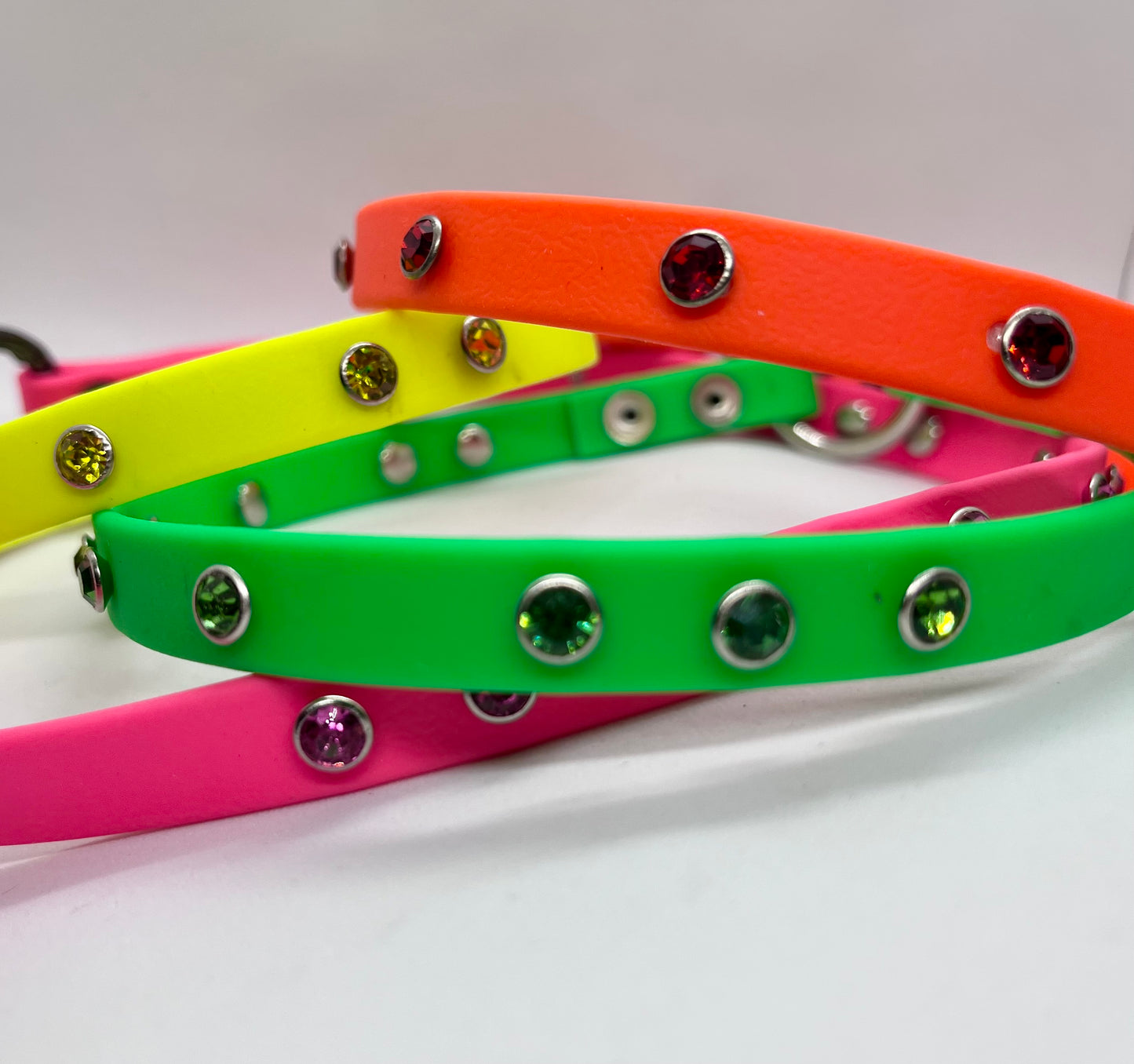 'Just Fine' Neon Yellow BioThane® & Silver Collar | Rhinestone Crystal Studs | 12 inch | Reduced to £12.60