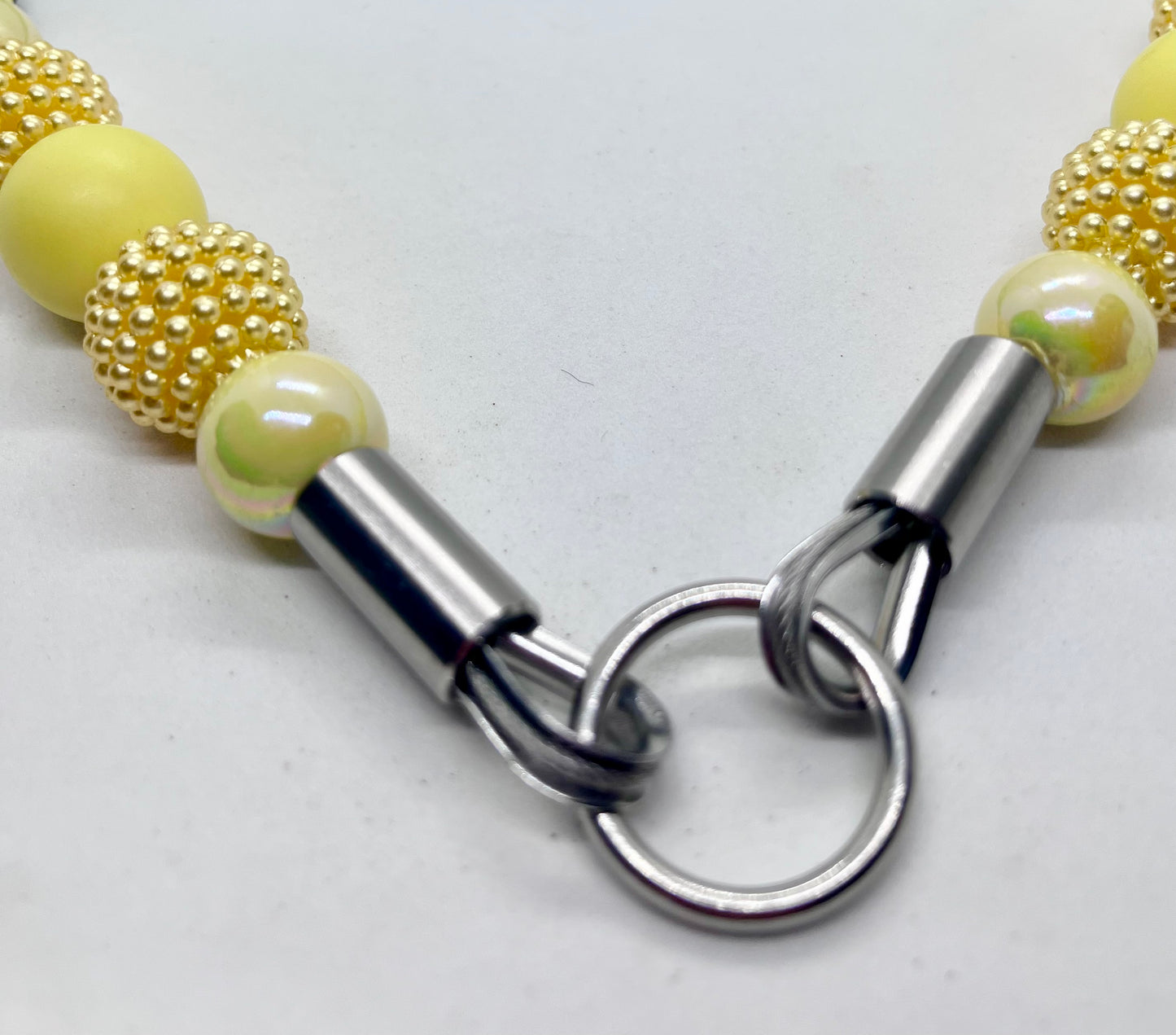 'So Chic' Yellow Beaded Dog Collar - Khaki BioThane® with Diamanté Studs