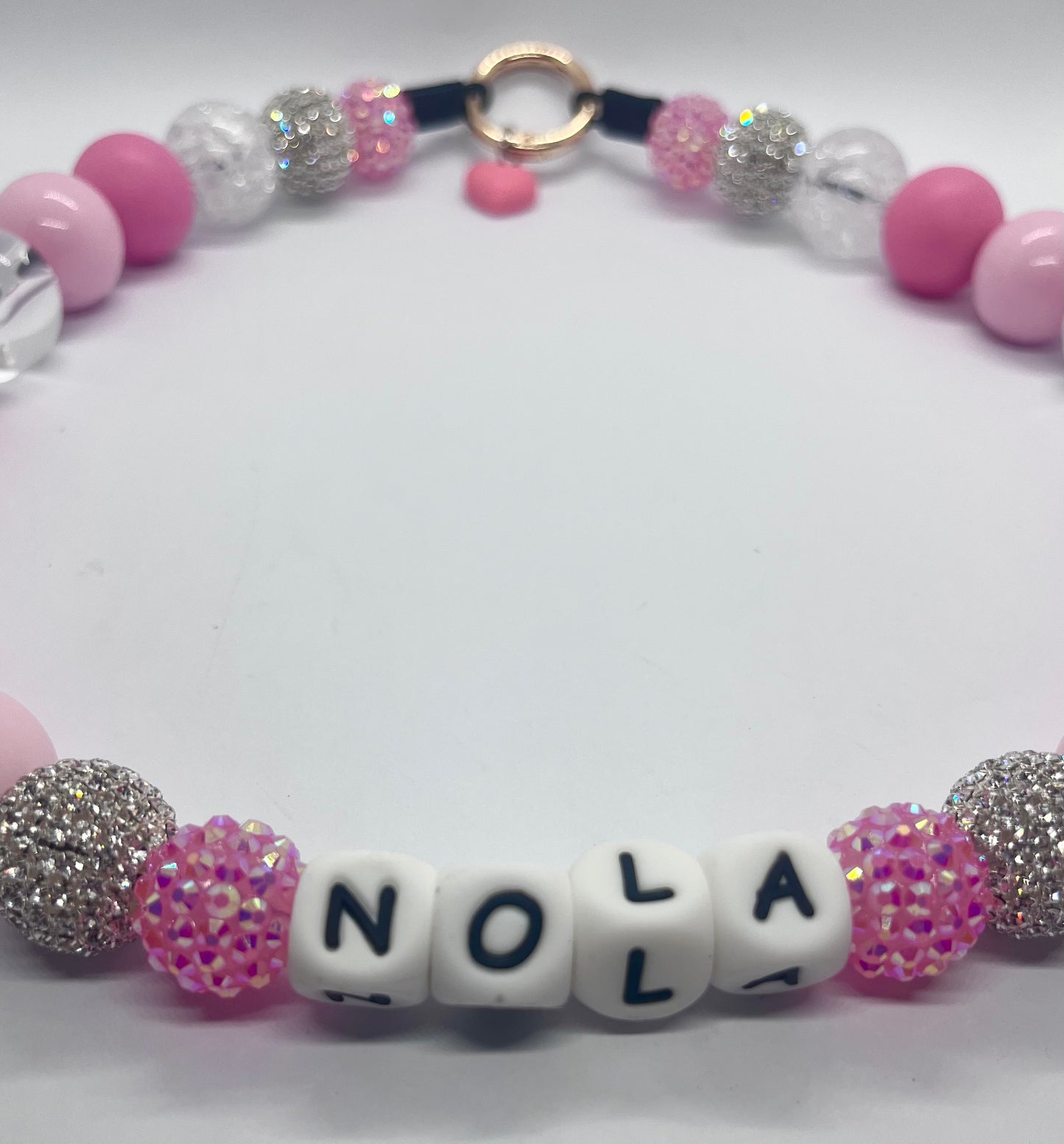 'Gotcha' Sparkly Pink Rhinestone Personalised Bead Dog Pet Collar