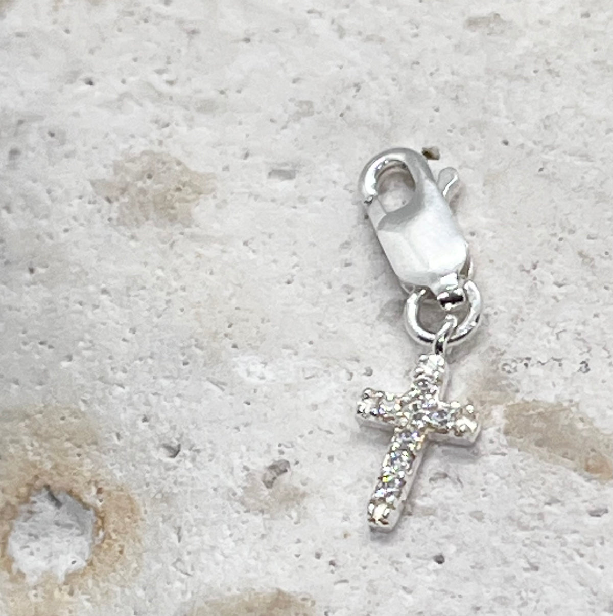 925 Sterling Silver Chain ‘Diamanté Cross’ Charm Jump Ring or Lobster Clasp