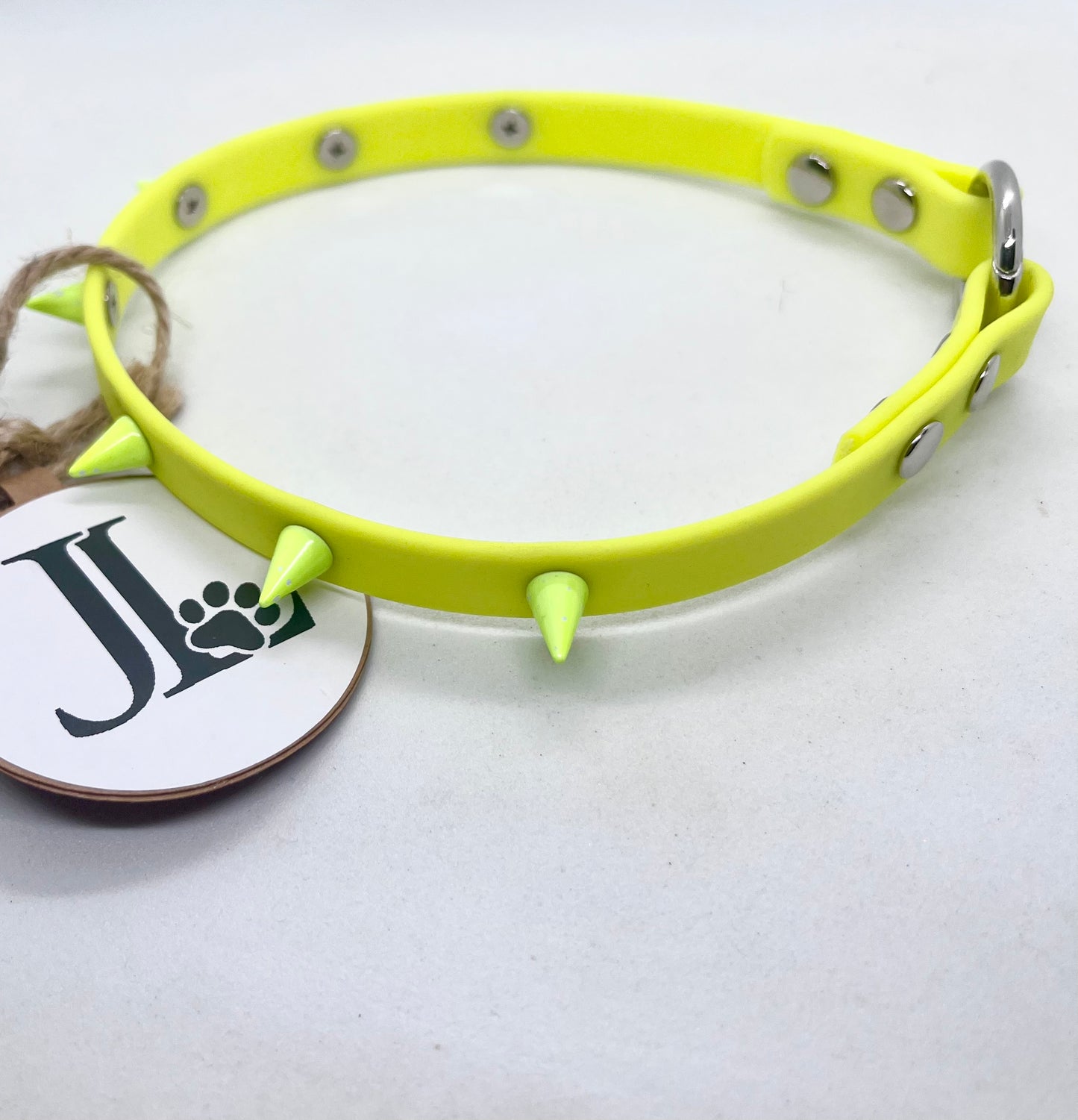 'Oh My' Neon Yellow Colour Blend  Bright 13mm BioThane® Studded Collar - Colour Cone Spiked Studs | 14 inch | Reduced to £13.80