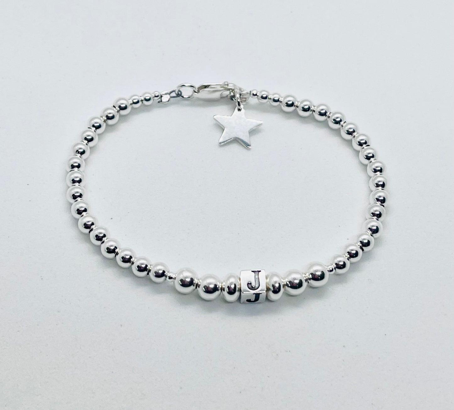 925 sterling silver personalised 'Cube' letter bead bracelet