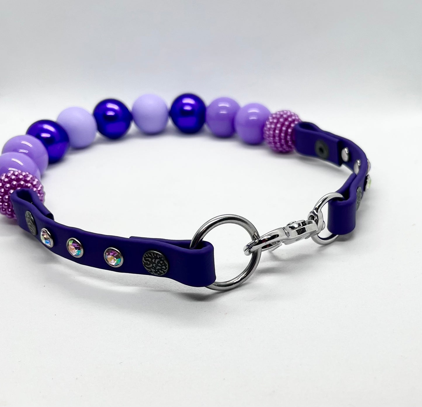 'Dual Force' Purple Bead & BioThane® Collar with Diamanté Studs