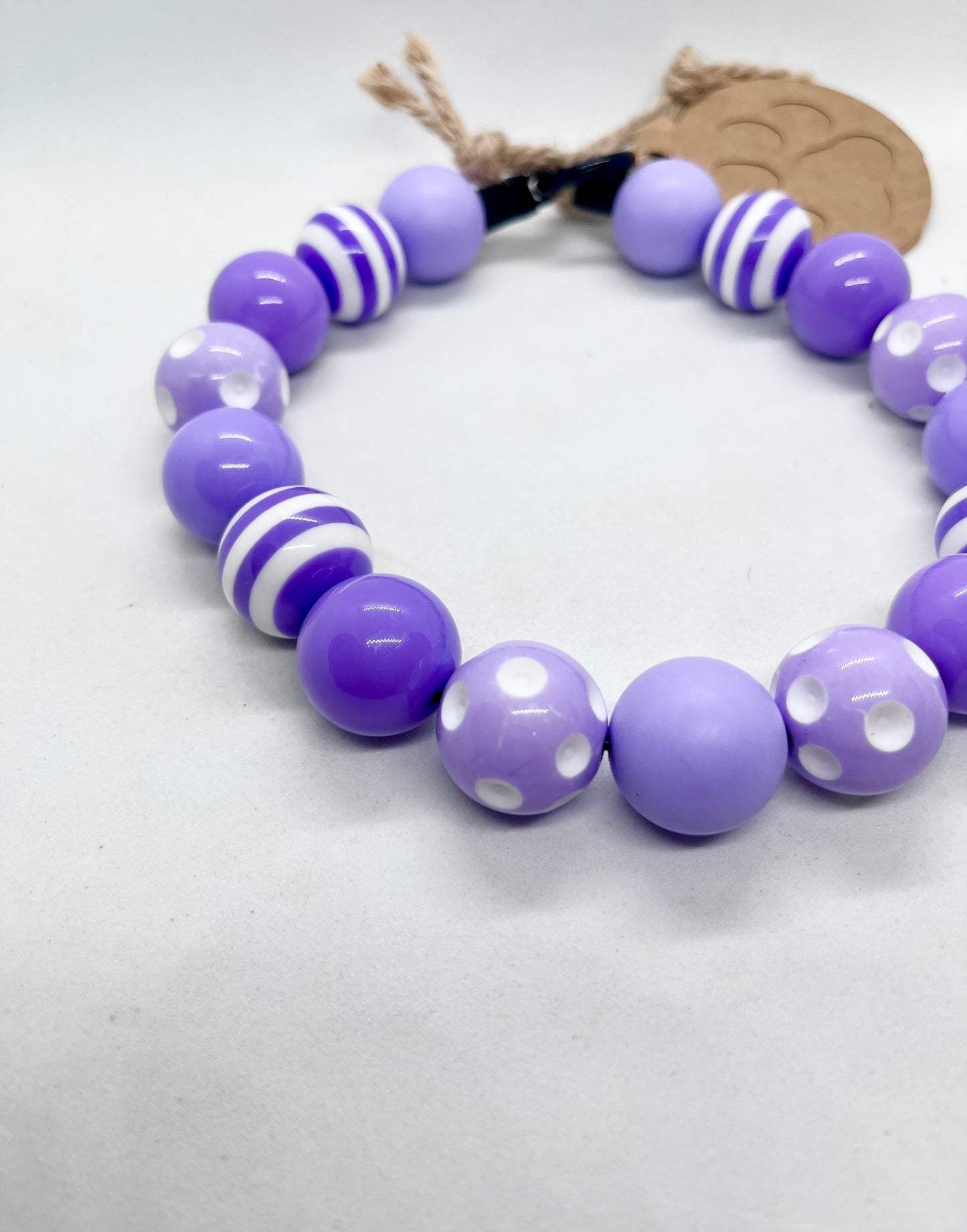 'Pattern Riot' Purple Beaded Dog Collar - Spots & Stripes | 14 inch | Reduced to £13.80