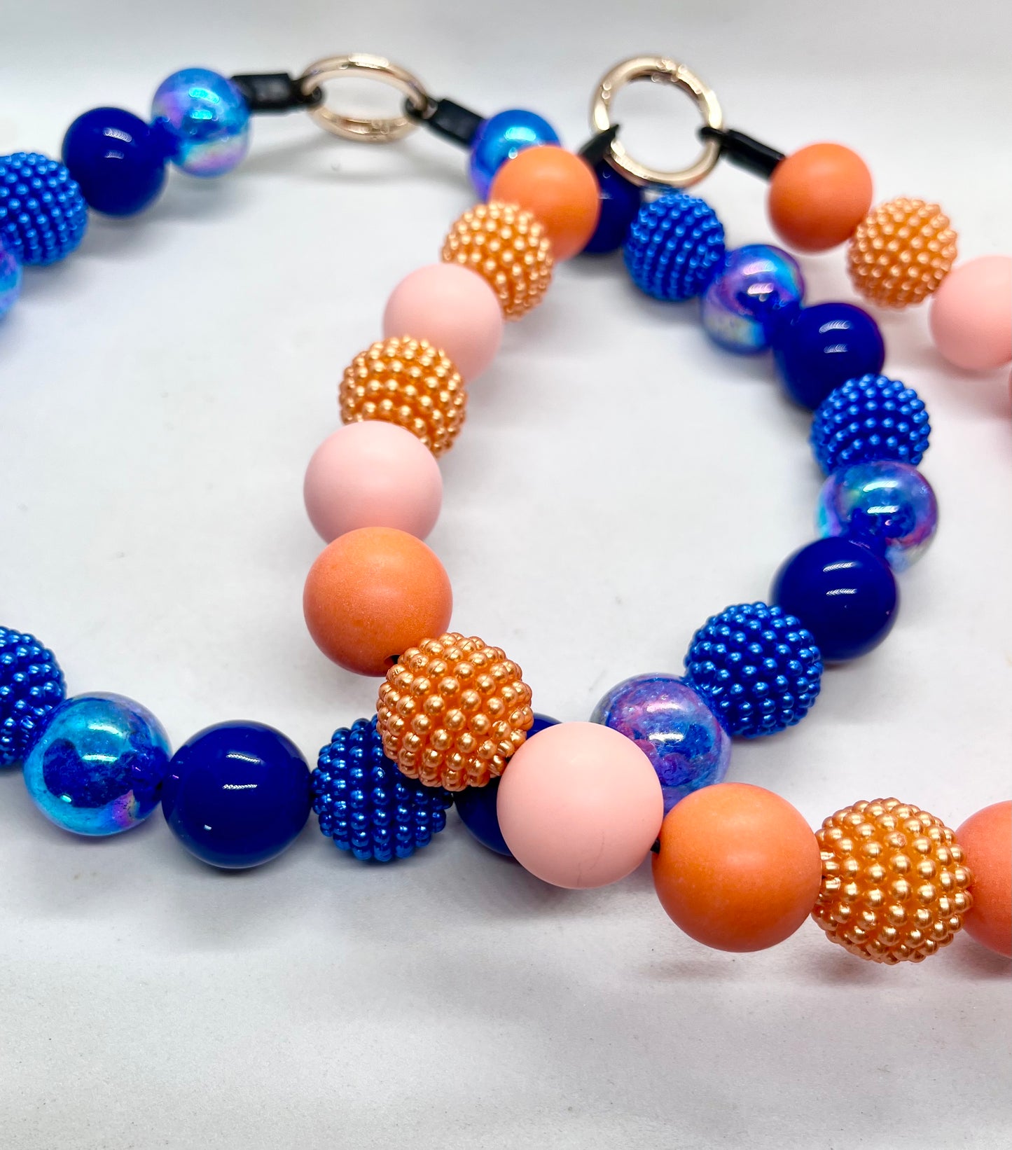 'Peachy Keen' Coral, Pink & Gold Beaded Dog Collar