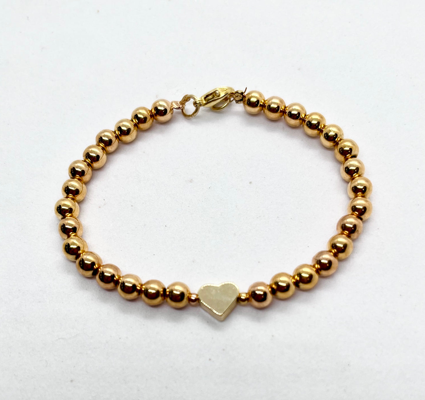 Gold Plated Heart Centre Bead Ball Bracelet - 5mm Gold Beads