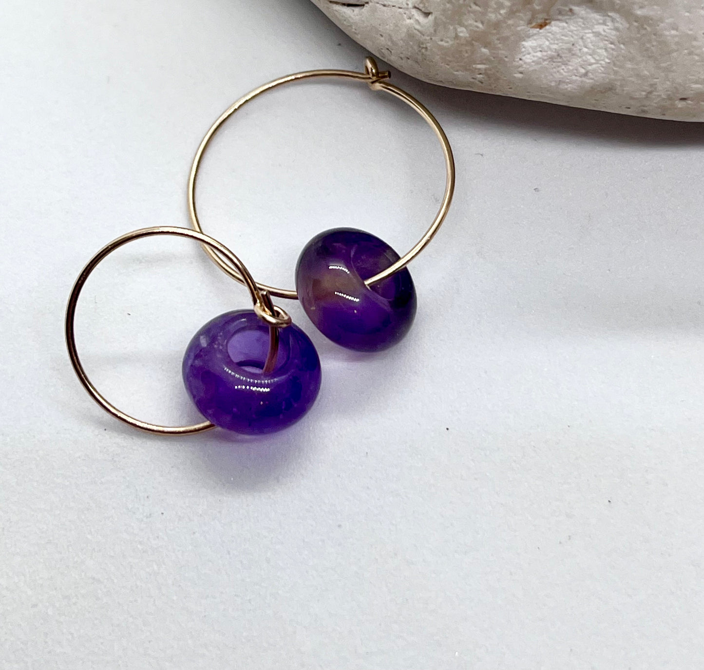'Amethyst Zen' 14k Gold Amethyst Donut Plain Fine Wire Ear Hoop Earrings
