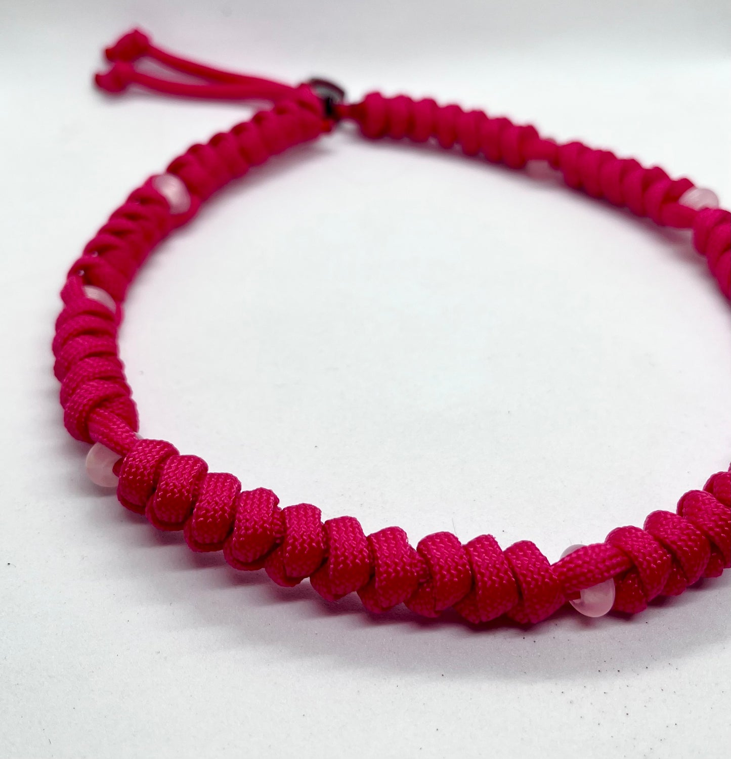 Luxury Rose Quartz Beaded Paracord Dog Collar - Crystal Healing Pet Collar