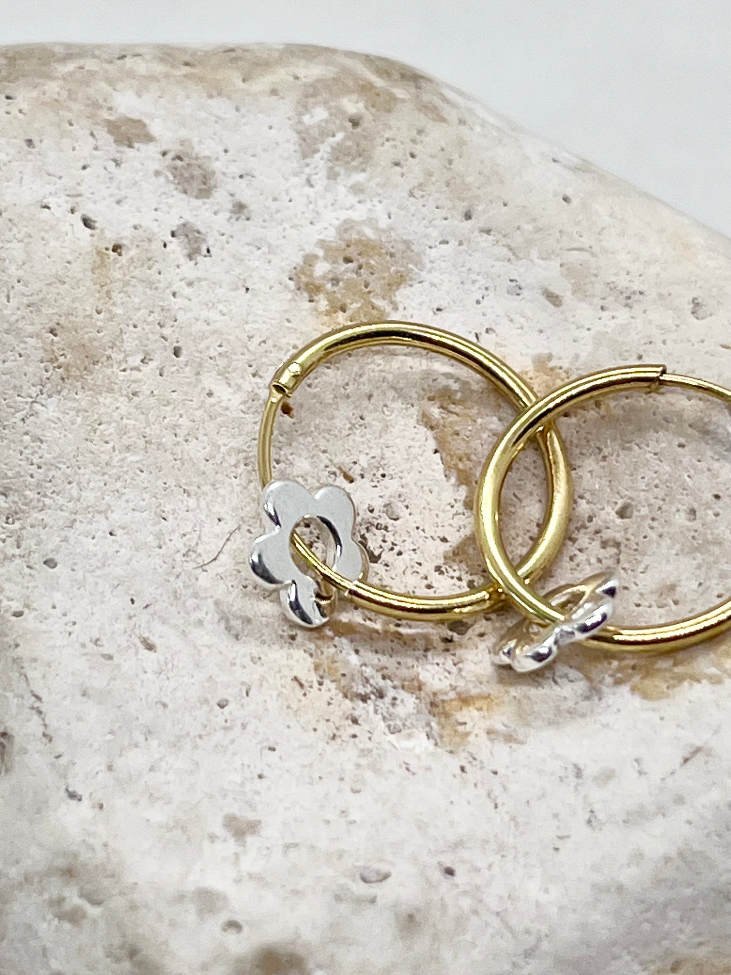'Forever Flowers' Gold, Silver & Mixed Metal Hoop Earrings 15mm