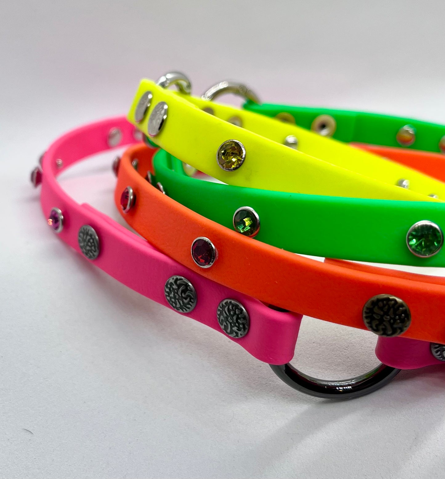 'Just Fine' Neon Yellow BioThane® & Silver Collar | Rhinestone Crystal Studs | 12 inch | Reduced to £12.60