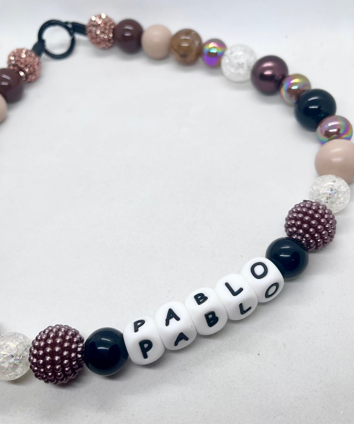 'Autumn Vibes' Brown, Beige & Black Personalised Beaded Dog Collar