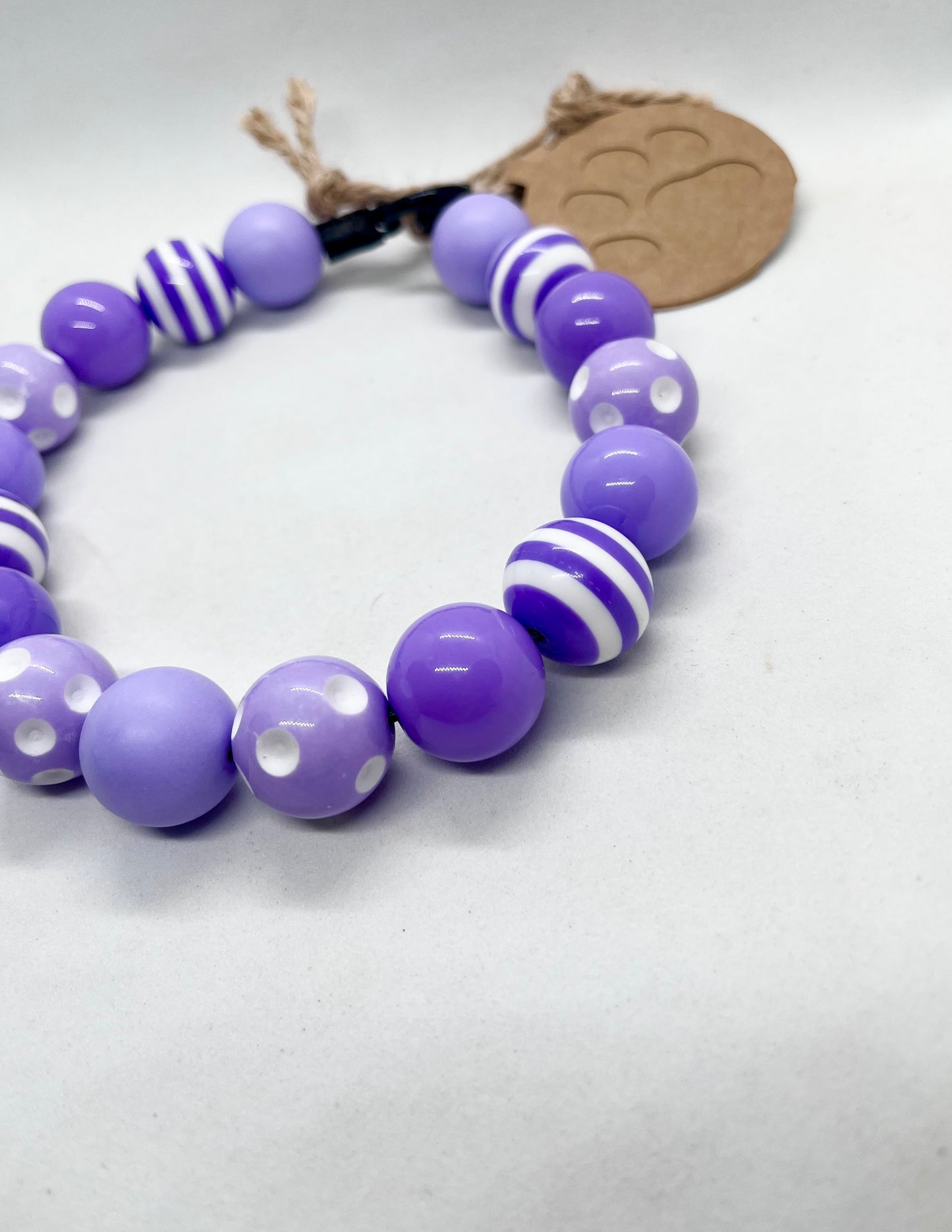 'Pattern Riot' Purple Beaded Dog Collar - Spots & Stripes | 14 inch | Reduced to £13.80