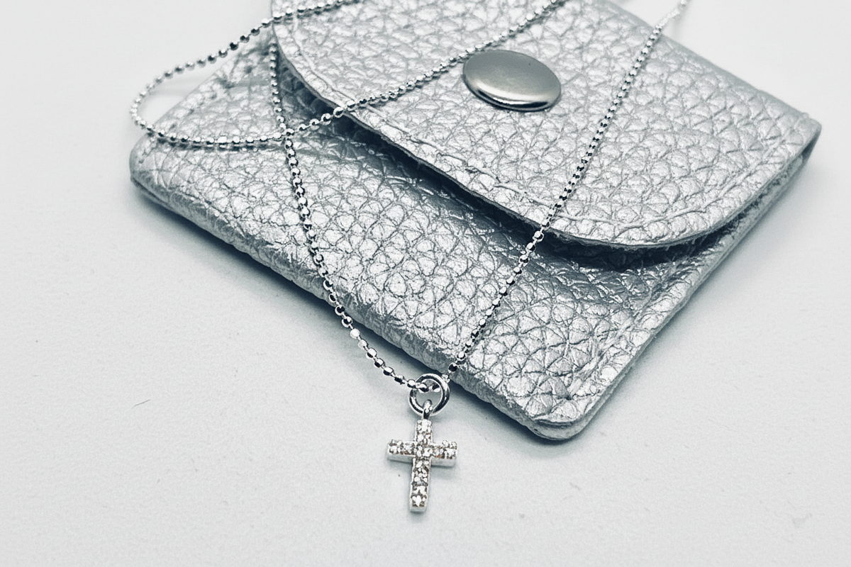 Personalised Silver Textured PVC Jewellery Gift Pouch with Blind Embossed Name or Initials