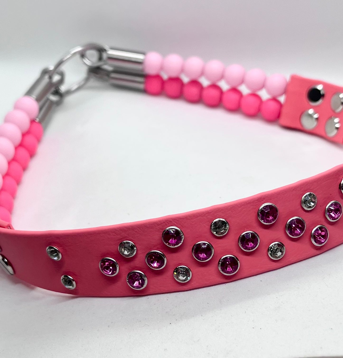 ‘Luxe Pink’ Double Beaded & BioThane Diamante Dog Collar