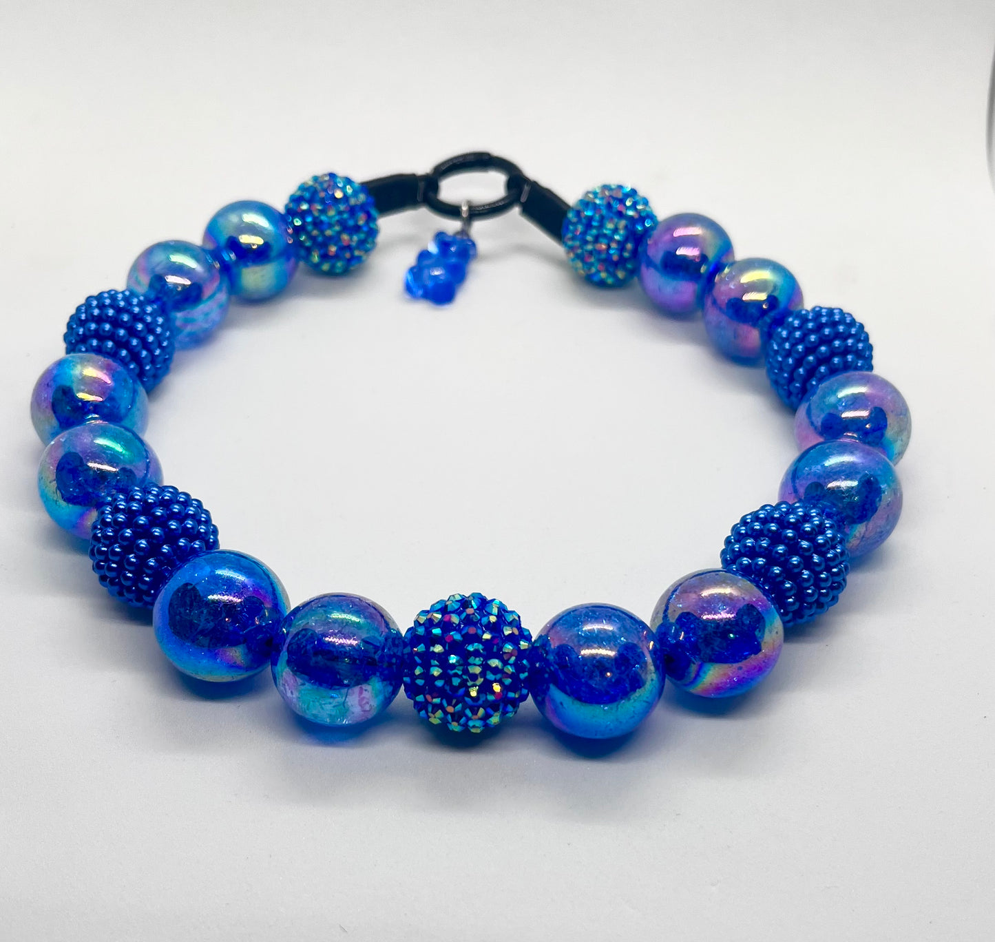 'Watch Me' Blue Beaded Dog Collar - Super Sparkly Pet Necklace