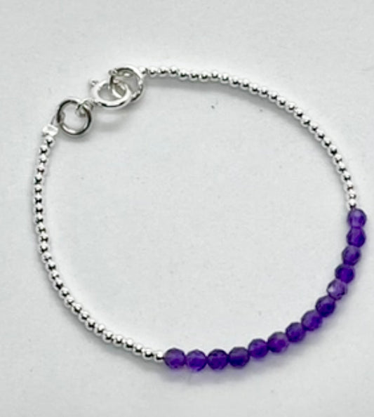 925 sterling silver Amethyst 50/50 silver bead bracelet