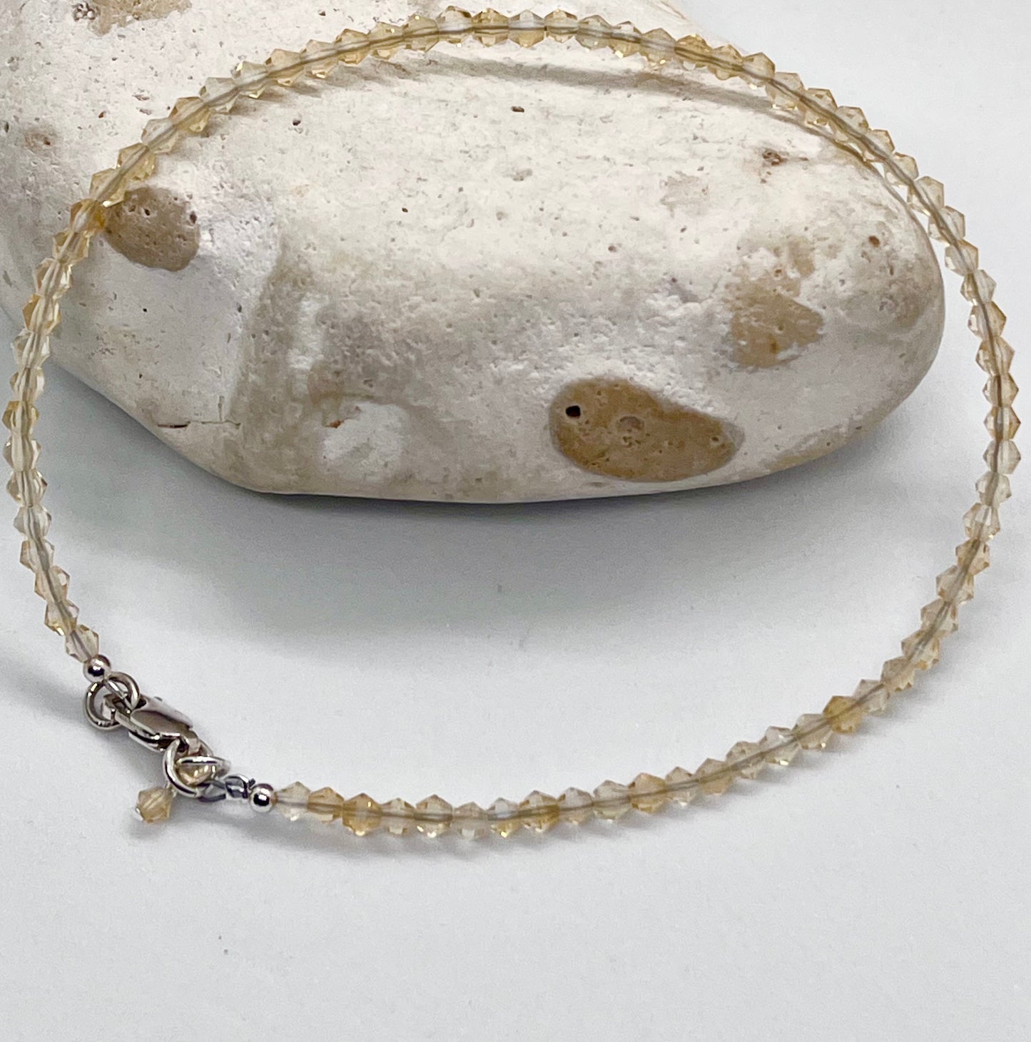 925 sterling silver 'Citrine Breeze’ genuine faceted Citrine bead anklet