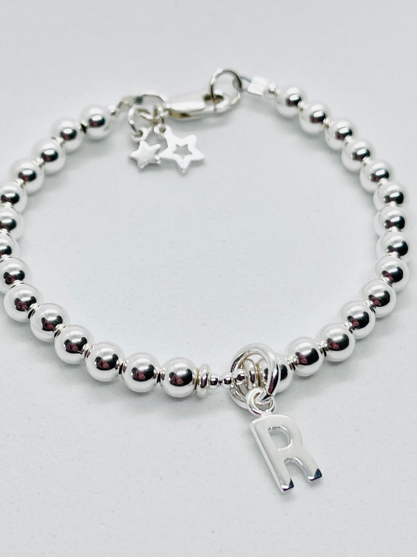 925 sterling silver 'Chunky Ball' bead charm bracelet with letter charm