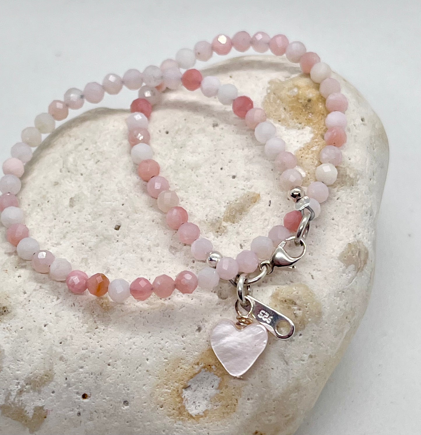 925 sterling silver 'Pretty Pink’ genuine faceted Pink Opal bead anklet