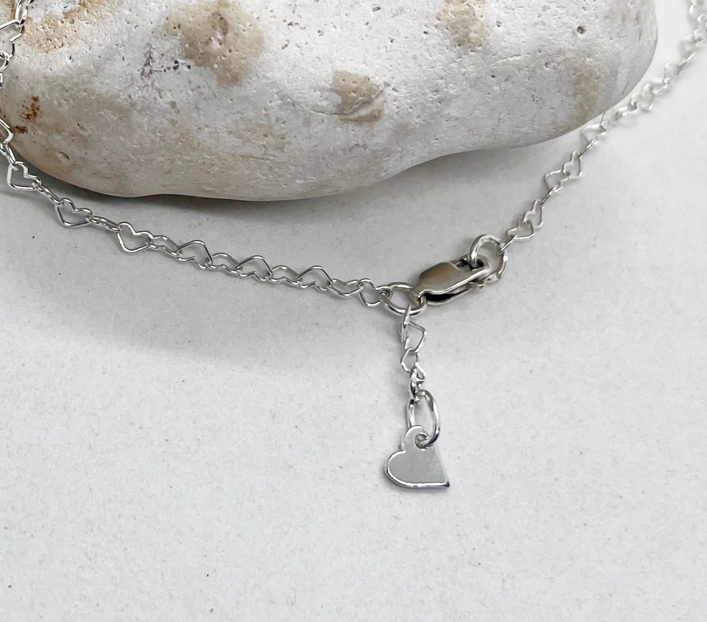 'Heart Links' Heart Chain Anklet & Heart Charm 925 Sterling Silver