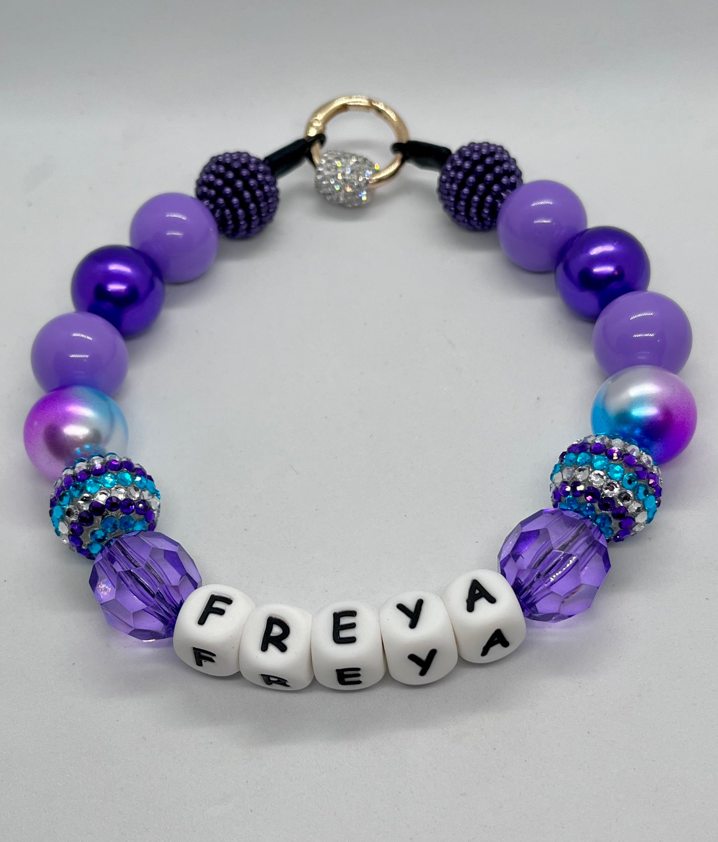 ‘Polite Rebel’ purple disco sparkle personalised beaded dog collar necklace