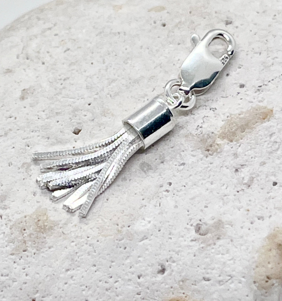 925 Sterling Silver 'Box Tassel' Box Chain Tassel Charm Jump-ring or Lobster Clasp